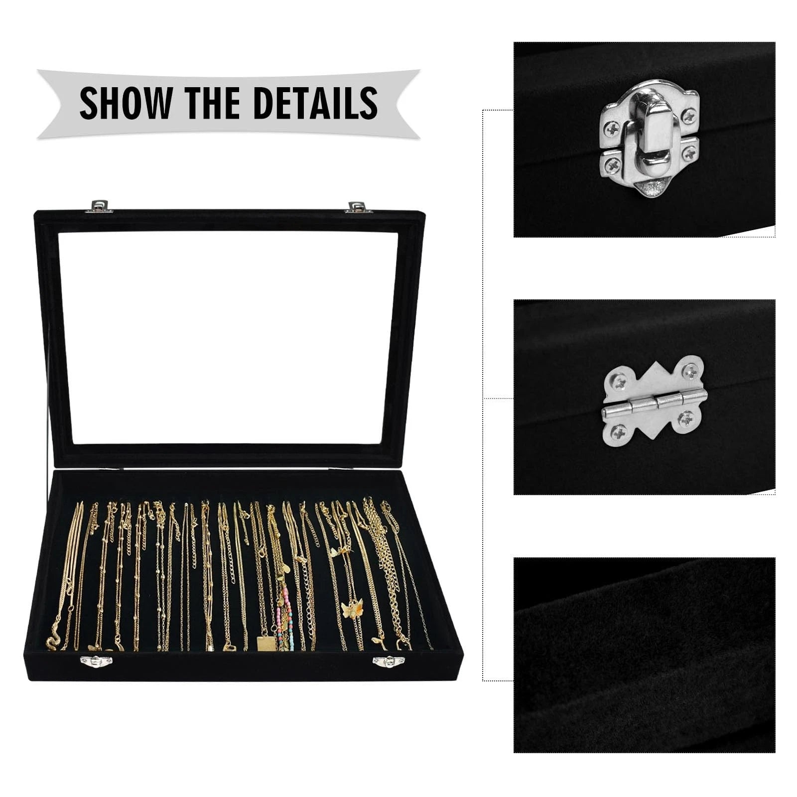 Necklace Organizer Box Premium 20 Hooks Velvet Necklace Display Jewelry Tray ... | eBay