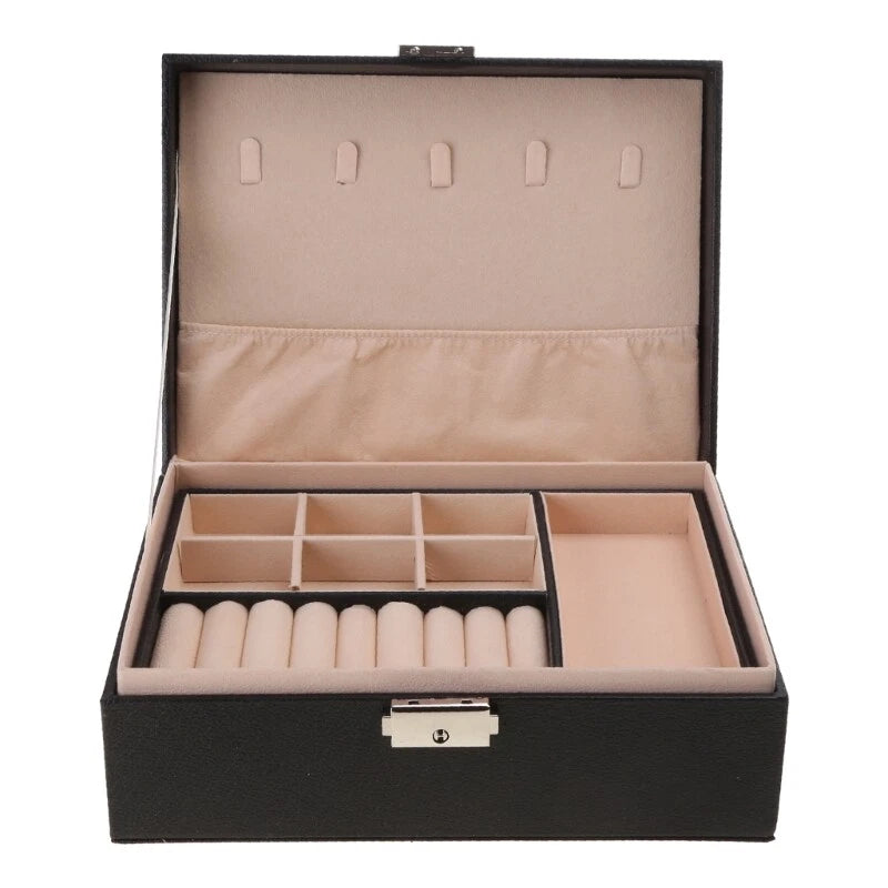 Large Capacity Jewelry Storage Box with Lid Leather Necklace Ring Earrings | eBay