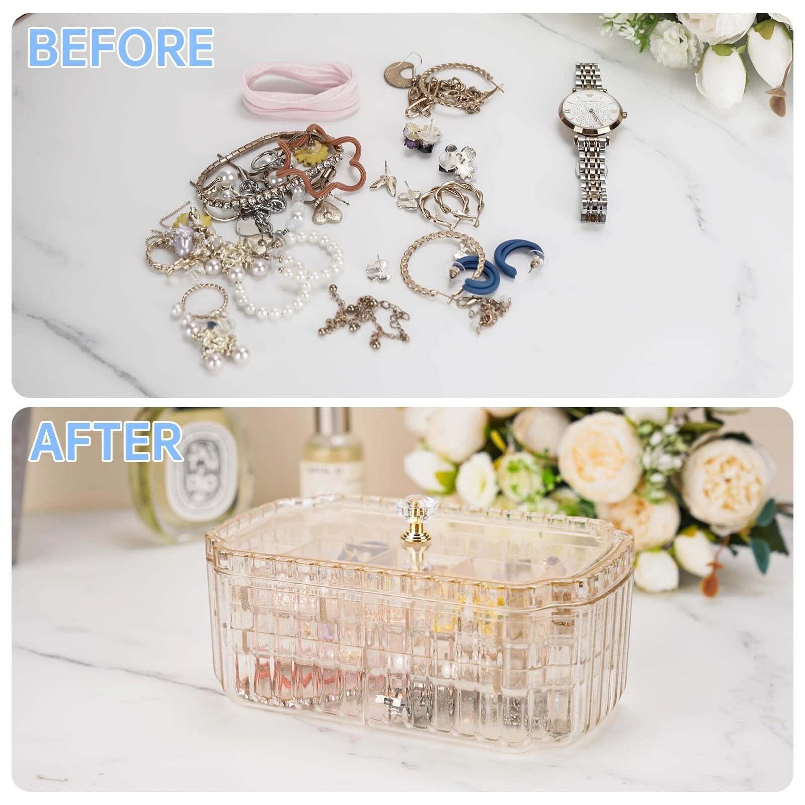 NiHome Transparent 3-Layer Jewelry Organizer Box with Elegant Gold Handle, Ef... | eBay