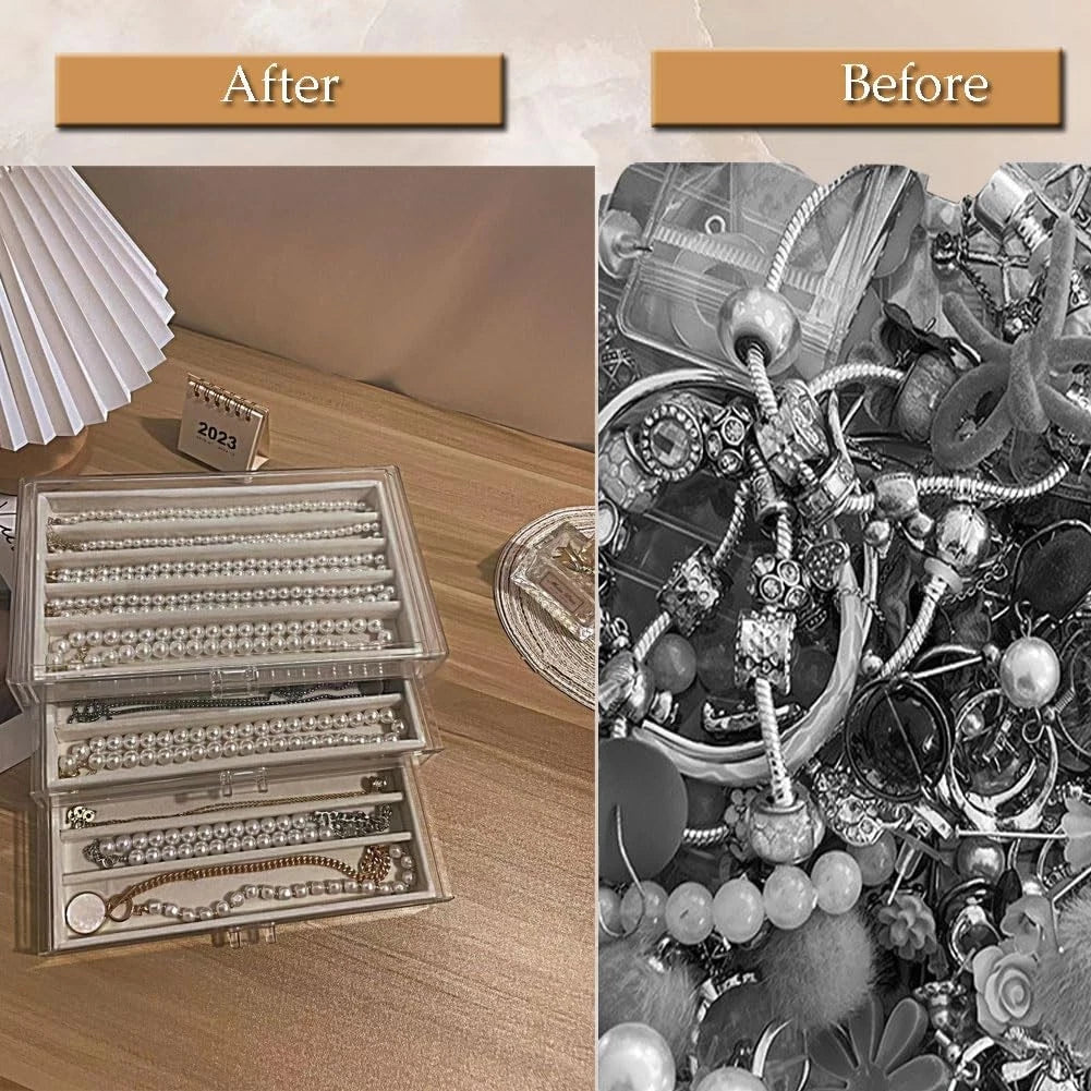 Necklace Organizer Box with Clear Lid, Dustproof Velvet Jewelry Holder Storag... | eBay