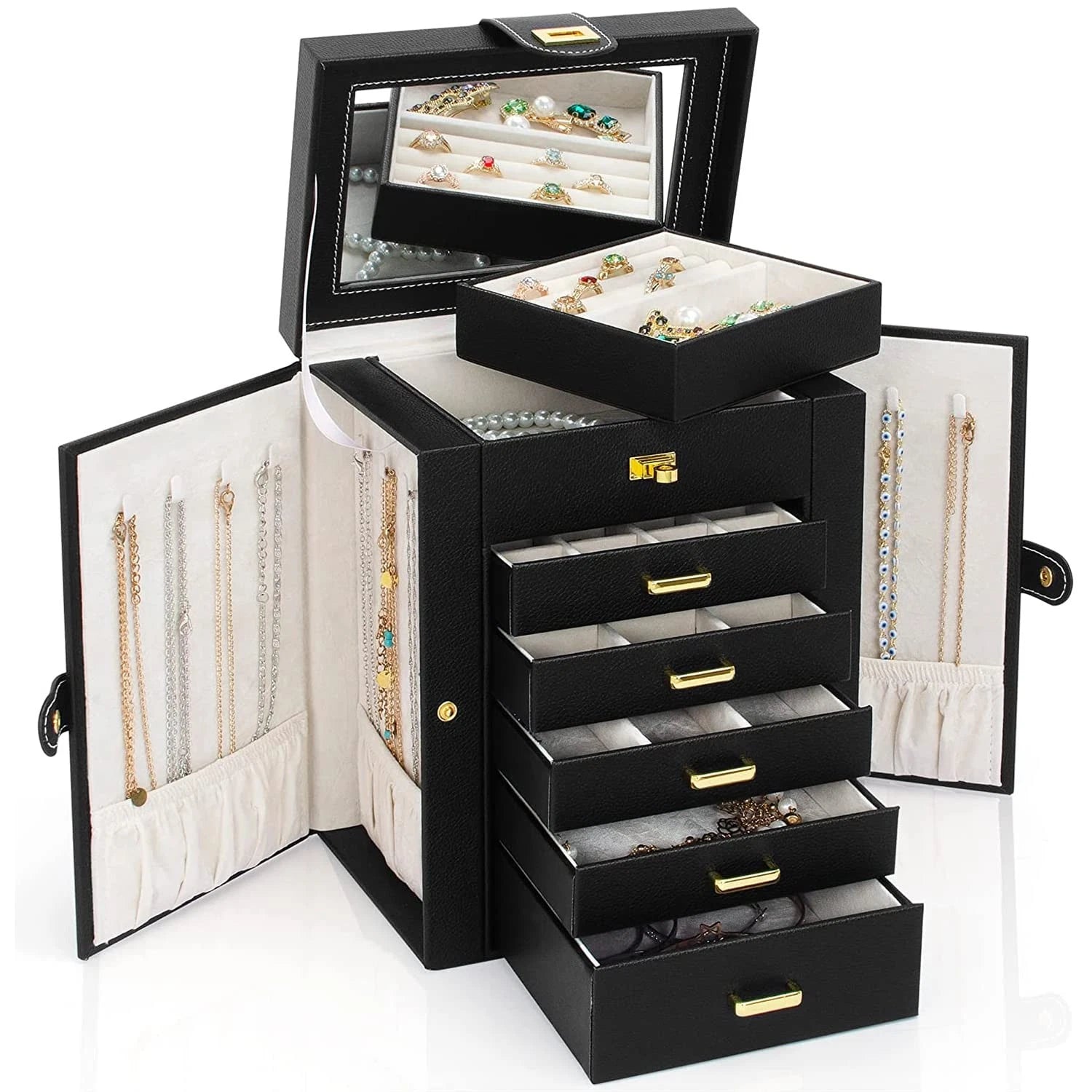 Jewelry Box Organizer Functional Leather Jewelry Storage Case for Women Girls... | eBay