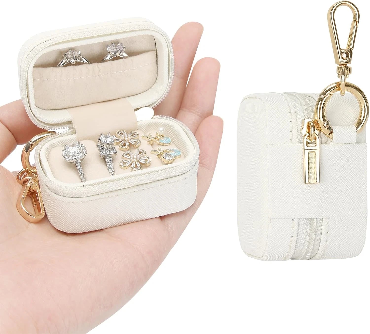 Small Travel Ring Stud Earring Box with Keychain, Mini Wedding Ring Holder Boxes | eBay