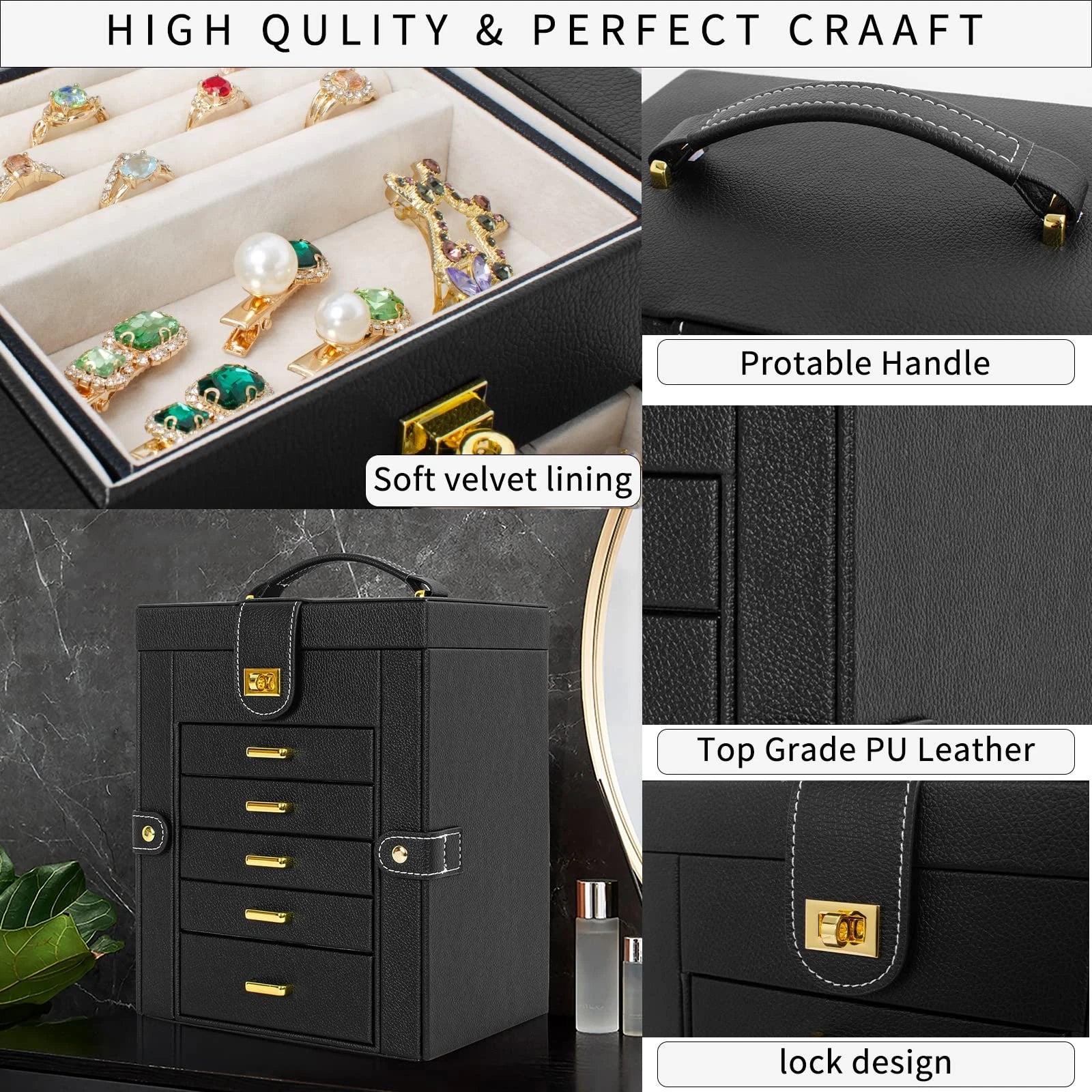 Jewelry Box Organizer Functional Leather Jewelry Storage Case for Women Girls... | eBay