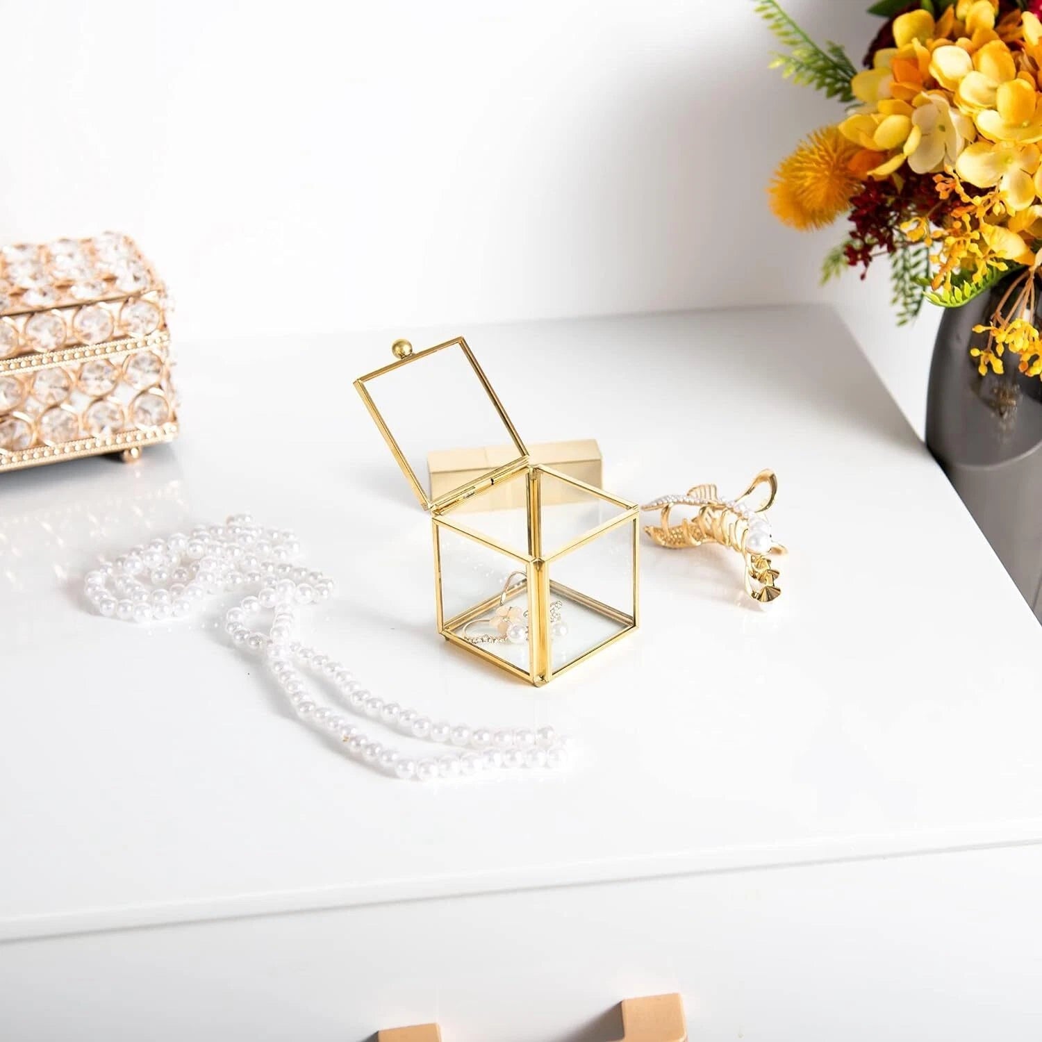 Small Glass Jewelry Trinket Box Ornate Rings Earrings Display Shadow Box | eBay