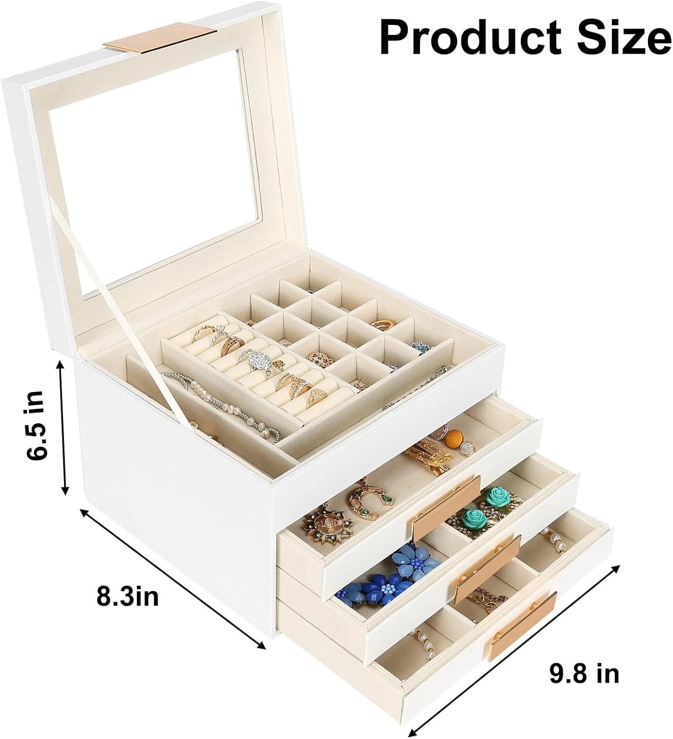 Jewelry Organizer Box, 4 Layers Modern Jewelry Organizer with Glass Lid & Drawer | eBay