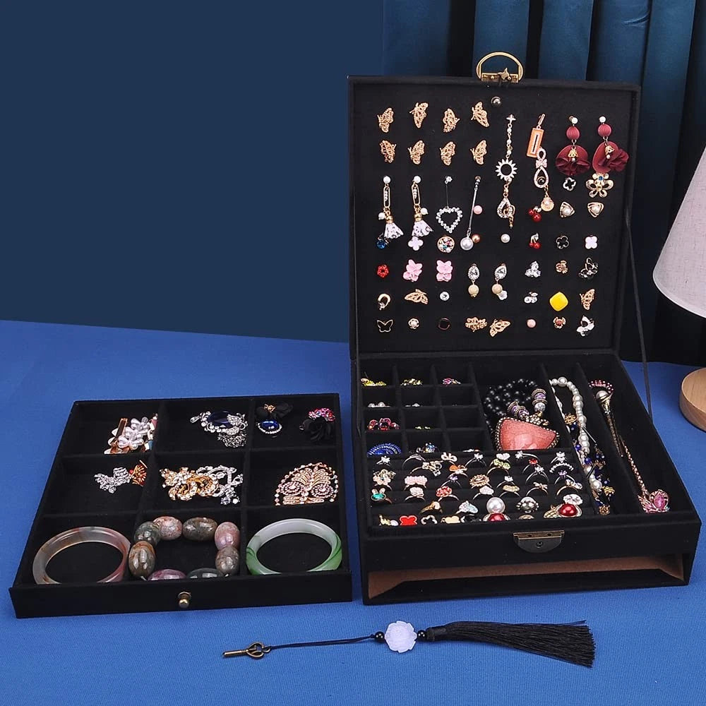 Women Jewelry Box Lockable 3 Layers Large Jewelry Organizer Storage Case for ... | eBay