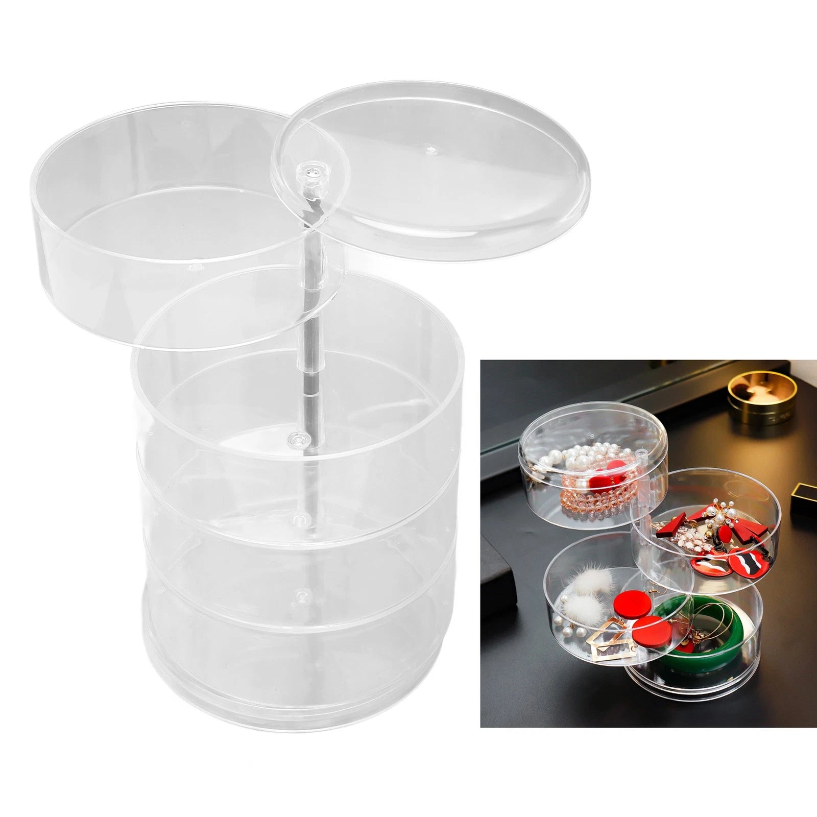 Clear Rotating Jewelry Box 4 Tier Space Saving Plastic Dustproof Decorative DGD | eBay
