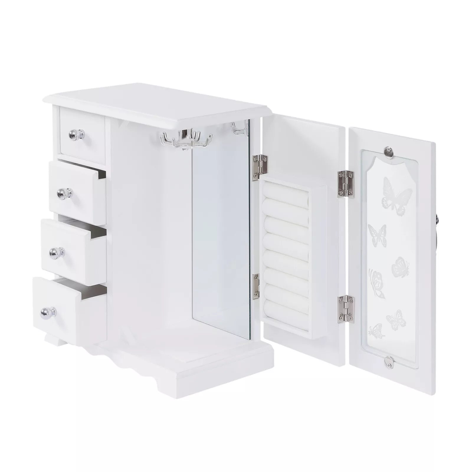 Elegant White Jewelry Box Organizer with 4 Drawers and Butterfly Design | eBay