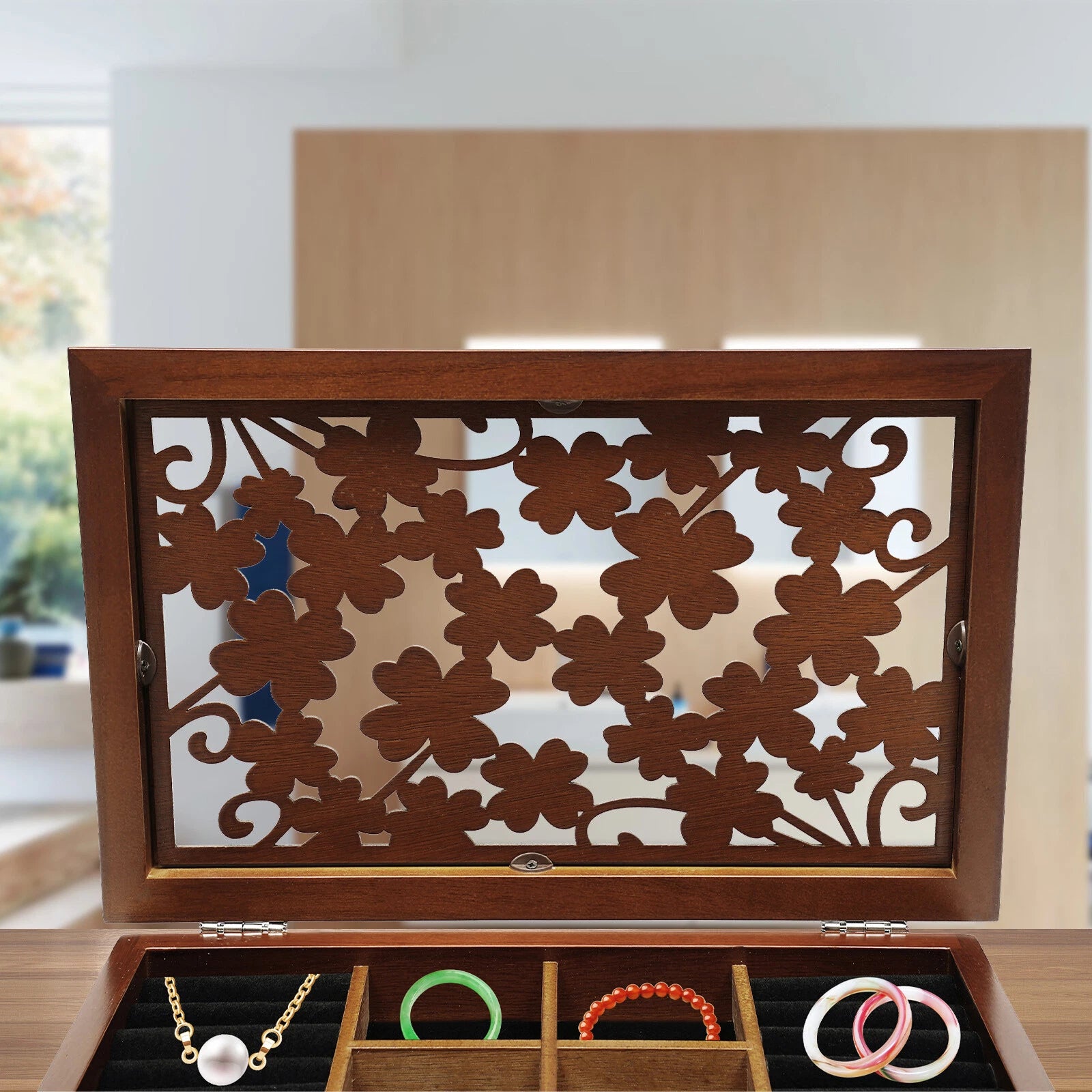 6 Layers Brown Jewelry Storage Box Organizer Cabinet Wood Jewelry Necklace Chest | eBay