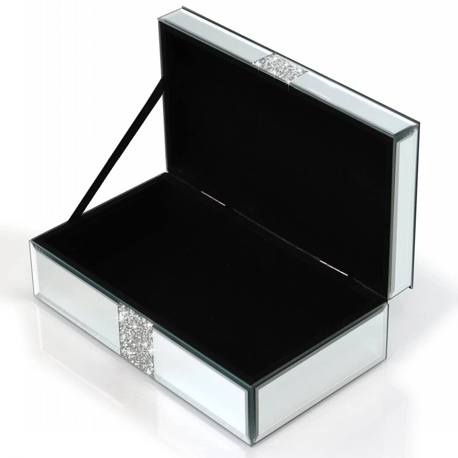 Luxury Middle Silver Bling Crushed Diamond Glass Mirrored Jewelry Box Women J... | eBay