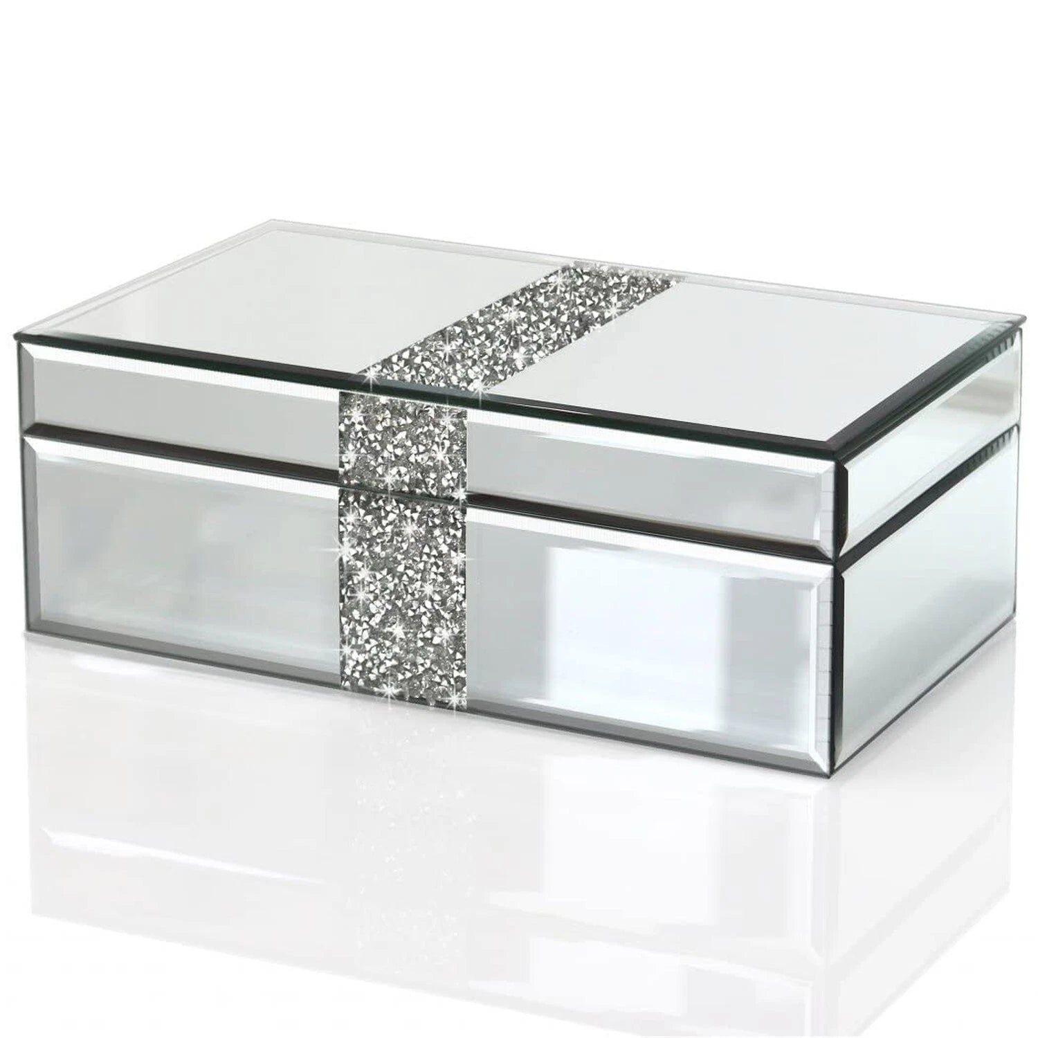Luxury Middle Silver Bling Crushed Diamond Glass Mirrored Jewelry Box Women J... | eBay