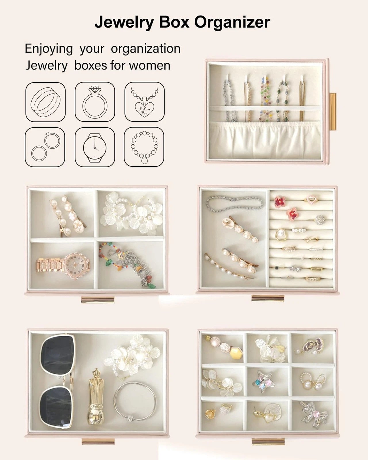 EZDeco 5 Layer Jewelry Box for Women,PU Leather 4-Layer Jewelry Holder Organi... | eBay