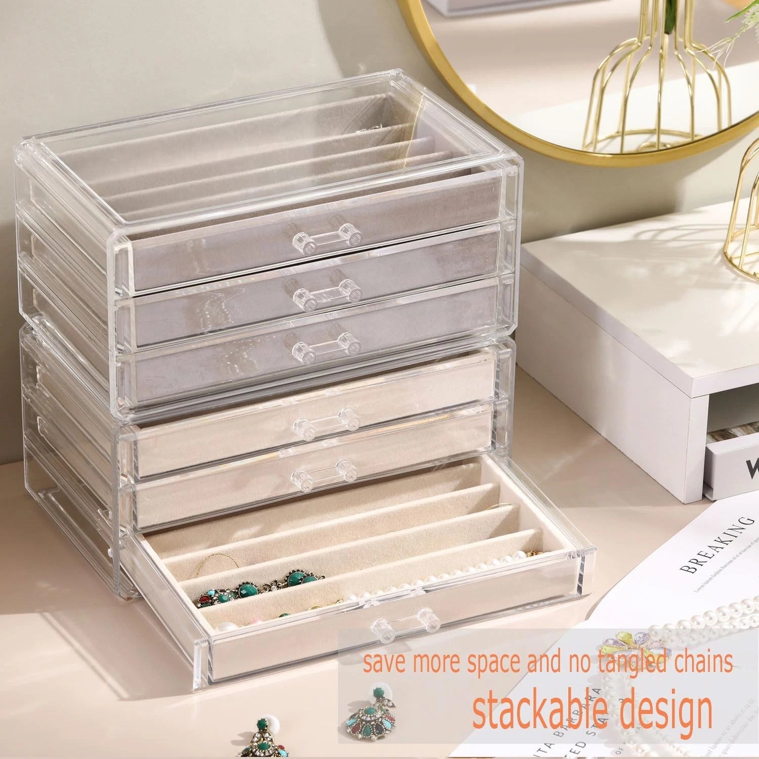 Necklace Organizer Box with Clear Lid, Dustproof Velvet Jewelry Holder Storag... | eBay