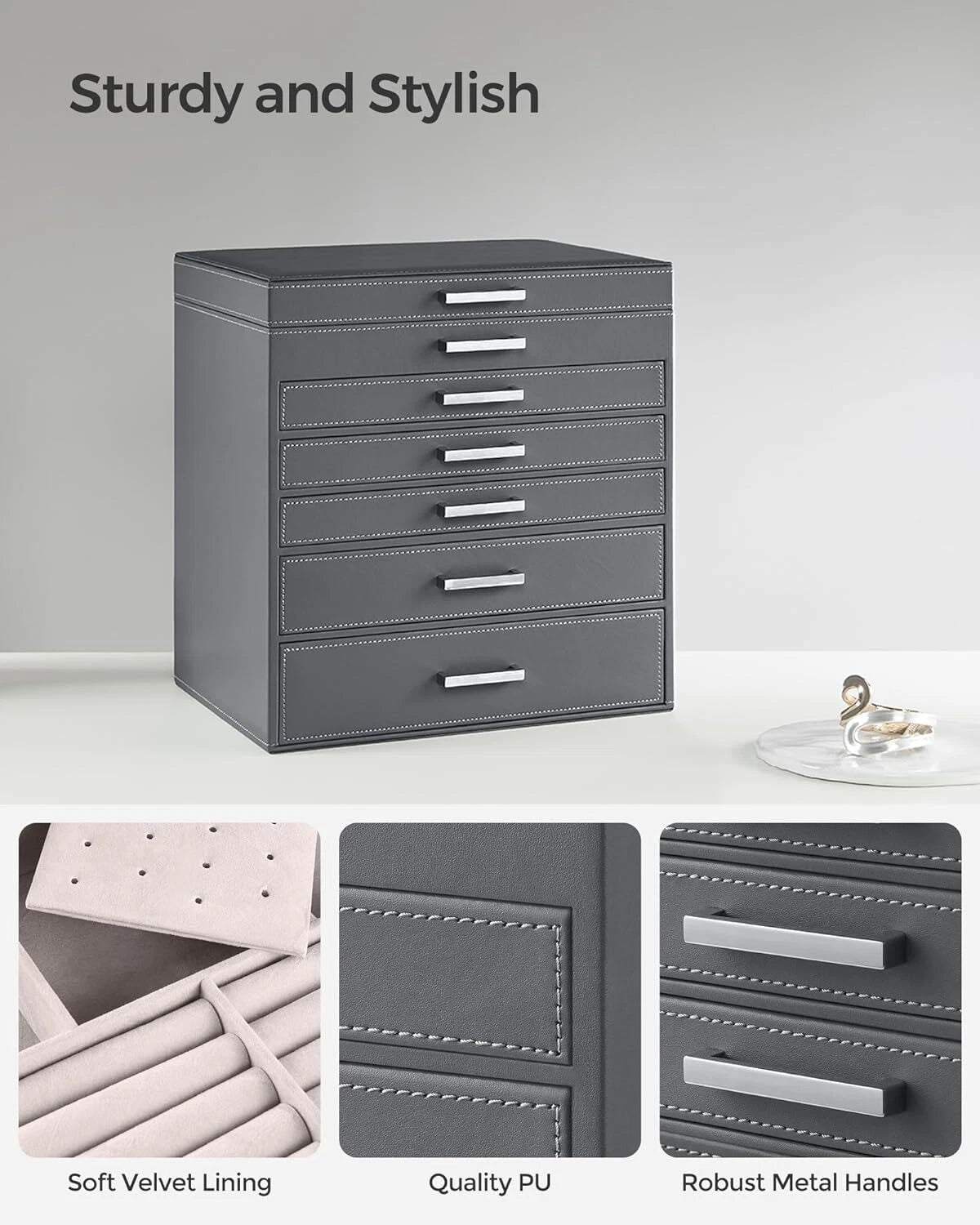 Jewelry Box 6-Tier Organizer Large Jewelry Case with Big Mirror Modern Style | eBay