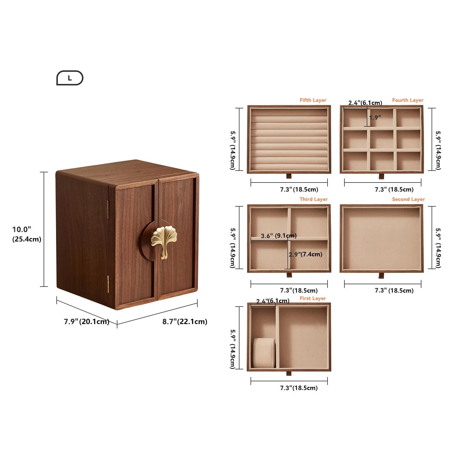 Homruilink Wooden Jewelry Box 5 Layer Black Walnut Large Jewelry Organizer wi... | eBay