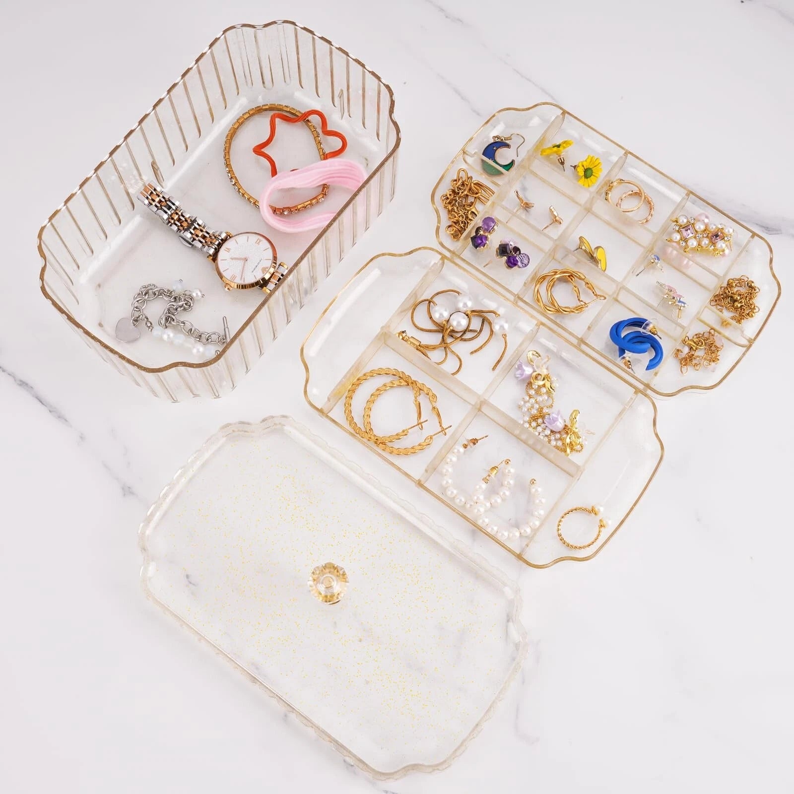 NiHome Transparent 3-Layer Jewelry Organizer Box with Elegant Gold Handle, Ef... | eBay