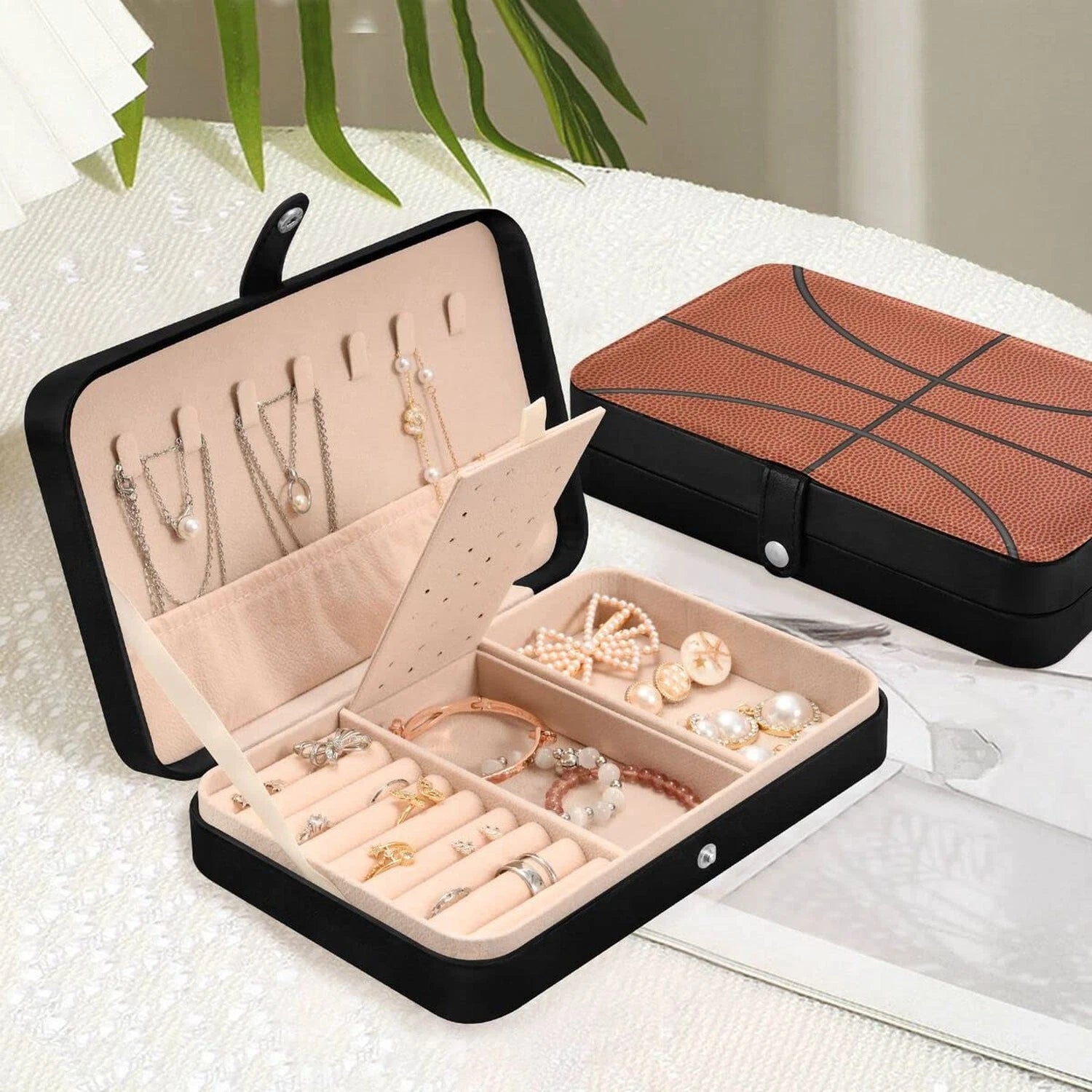 Leather Jewelry Box Jewelry Case Storage Box Basketball For Rings Earrings Ne... | eBay