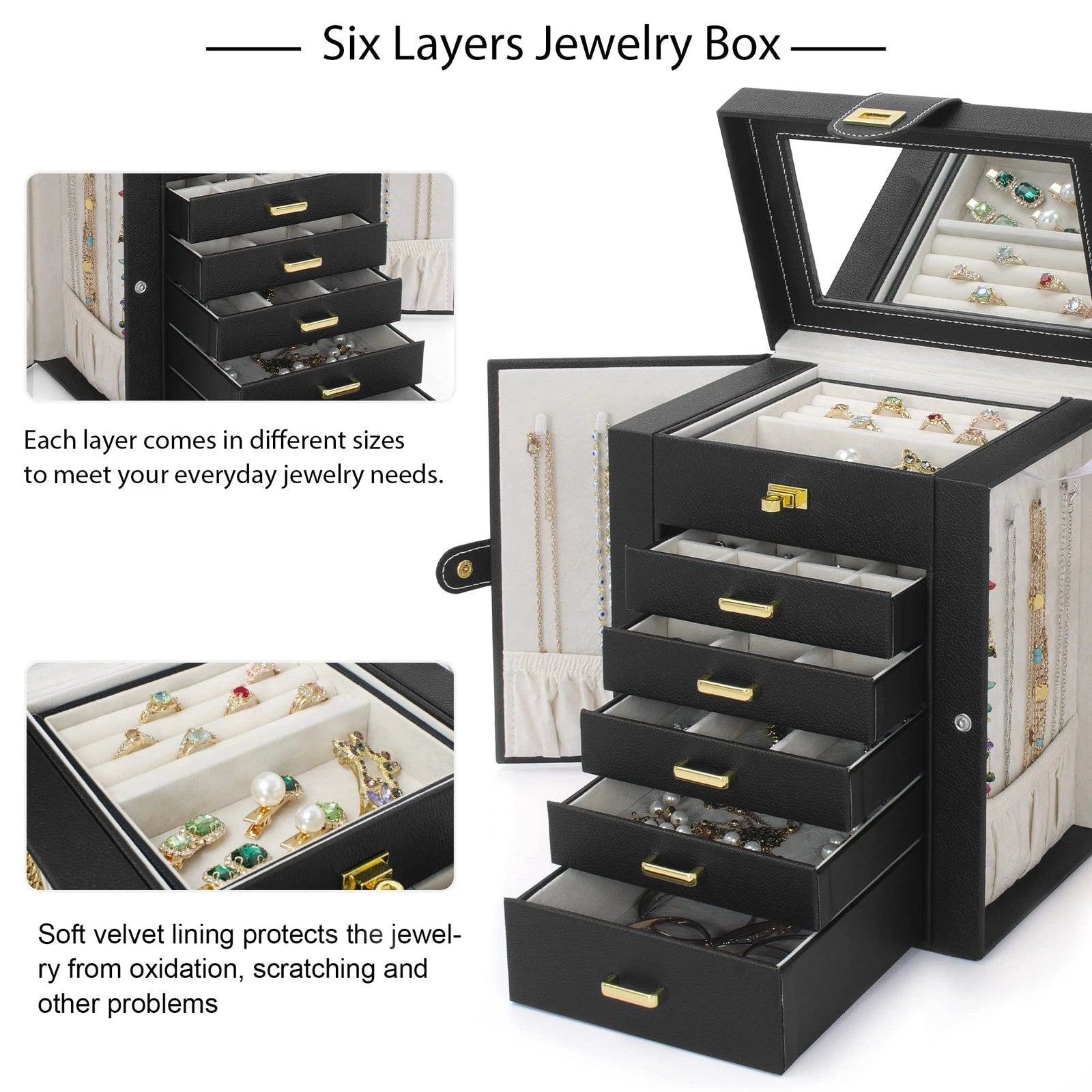 Jewelry Box Organizer Functional Leather Jewelry Storage Case for Women Girls... | eBay