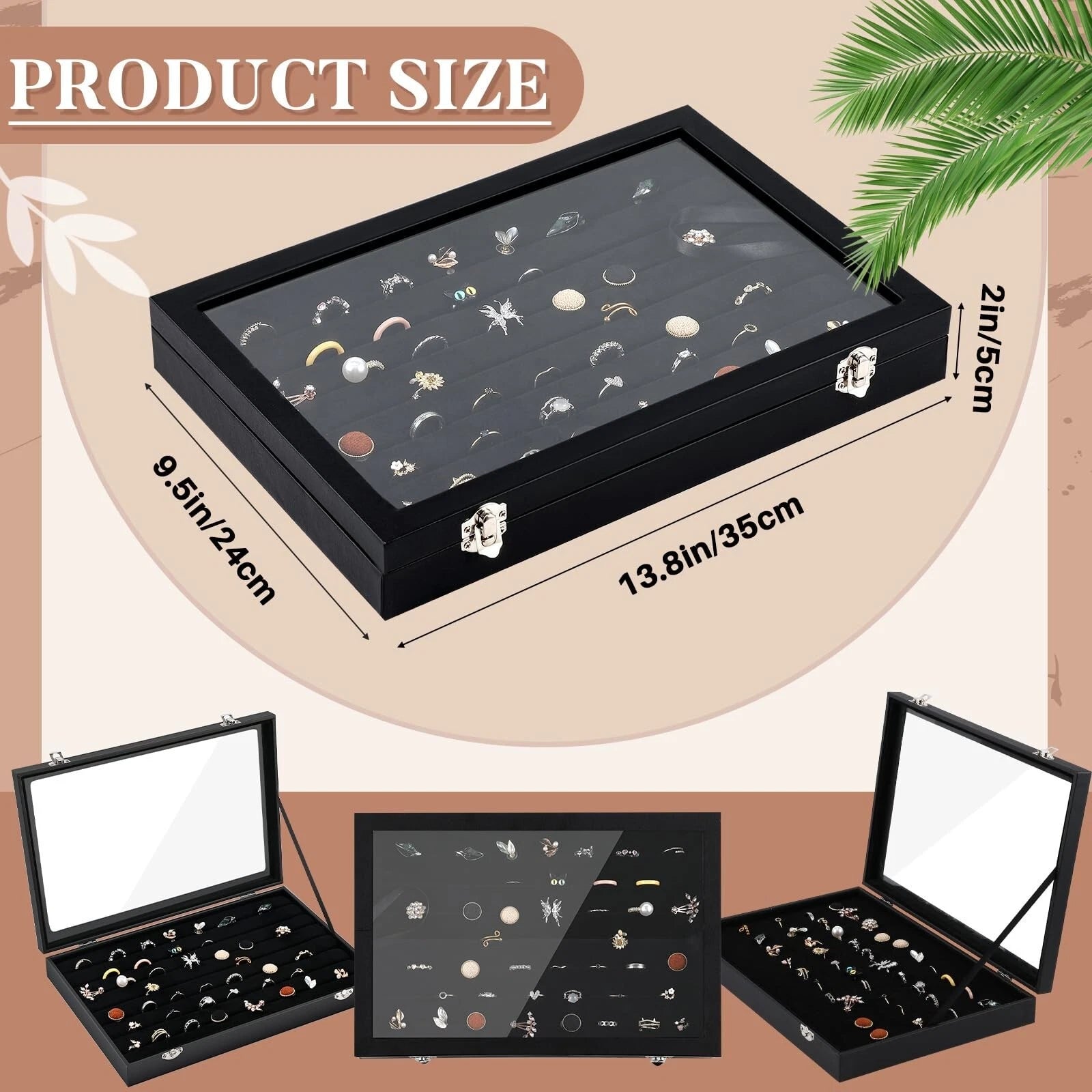 Sasylvia 3 Pcs Large 100 Slots Jewelry Box Velvet Multiple Ring Organizer Box... | eBay