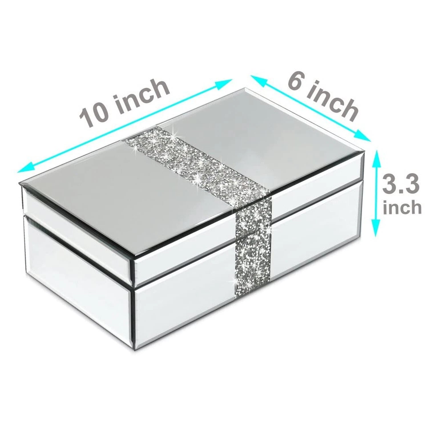 Luxury Middle Silver Bling Crushed Diamond Glass Mirrored Jewelry Box Women J... | eBay