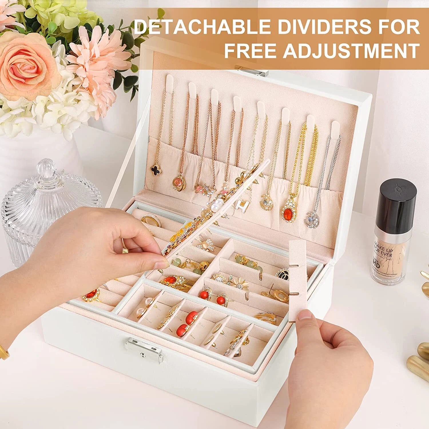 Home Jewelry Box Double Layer For Earrings Necklace Ring Storage Box w/ Lock | eBay