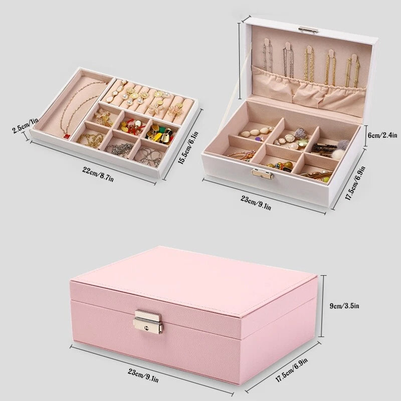 Large Capacity Jewelry Storage Box with Lid Leather Necklace Ring Earrings | eBay