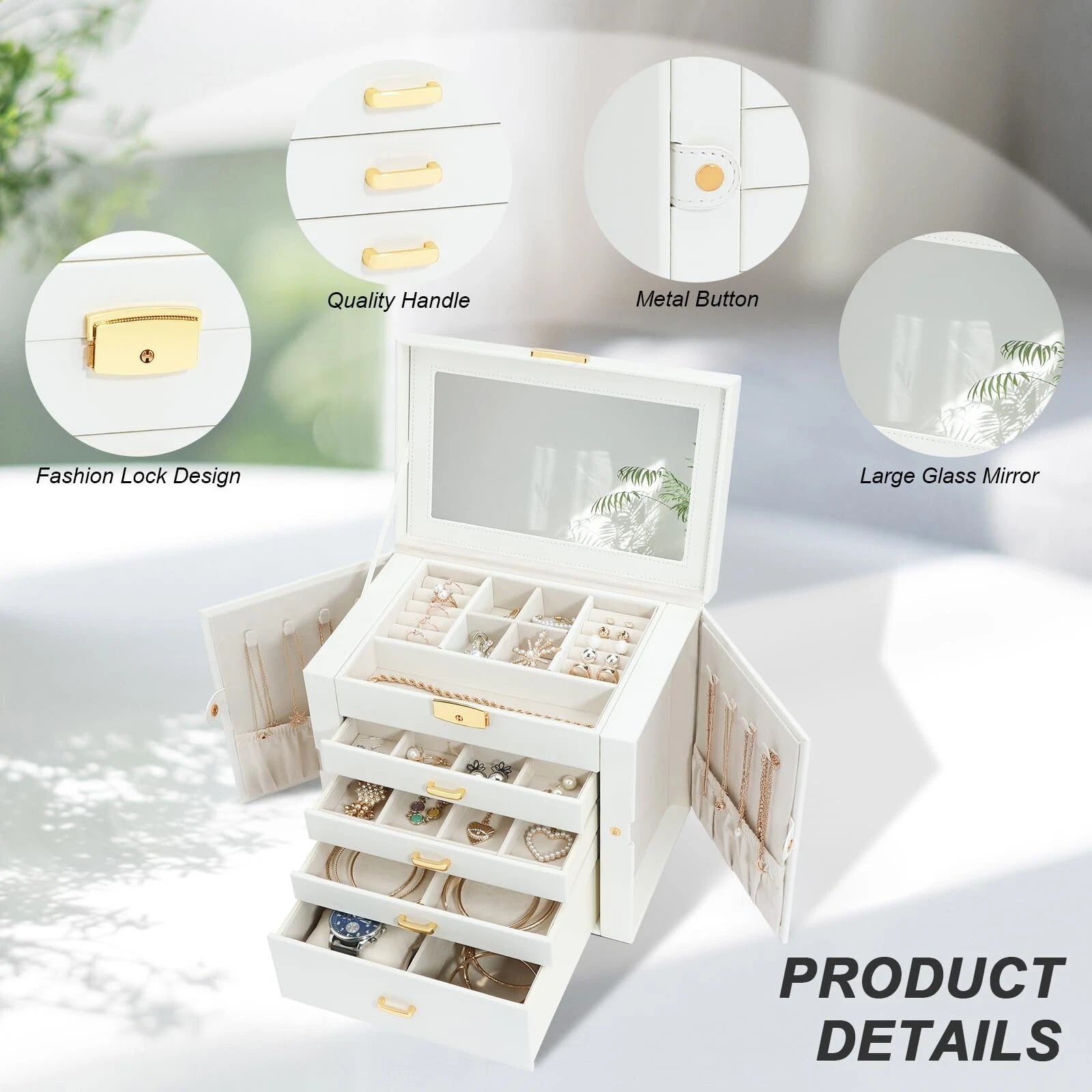 Jewelry Box for Women, 5-Layer Jewelry Organizers Box, Large Jewelry Storage ... | eBay