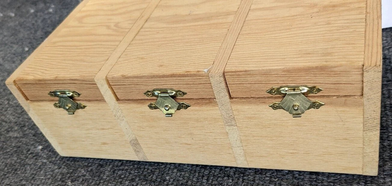 Natural wood finish 3 compartment with lids hinged latching jewelry box 9 3/8 in | eBay