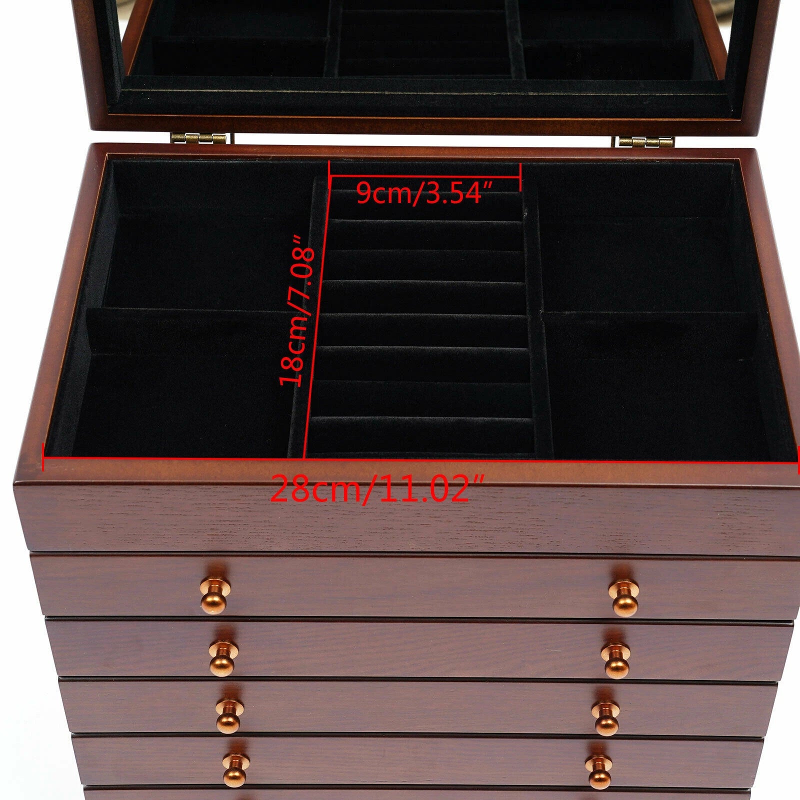 6-layer Wooden Jewelry Box Storage Box with Lock Mirror Brown Storage Box | eBay