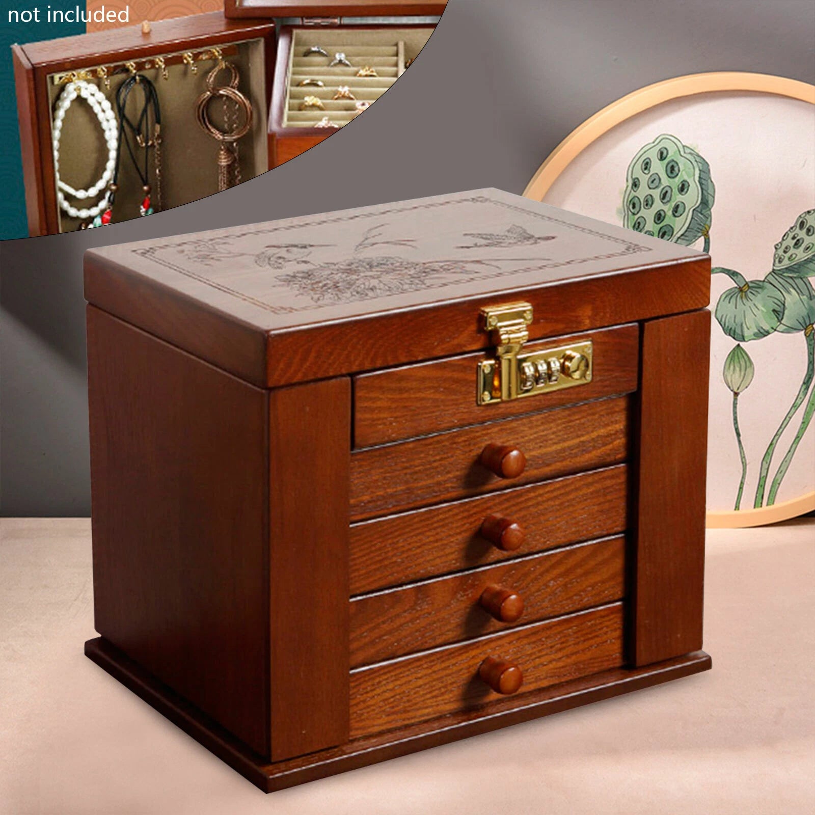 Wooden Jewelry Box Jewelry Storage Box with Combo Lock for Jewelries Necklaces | eBay