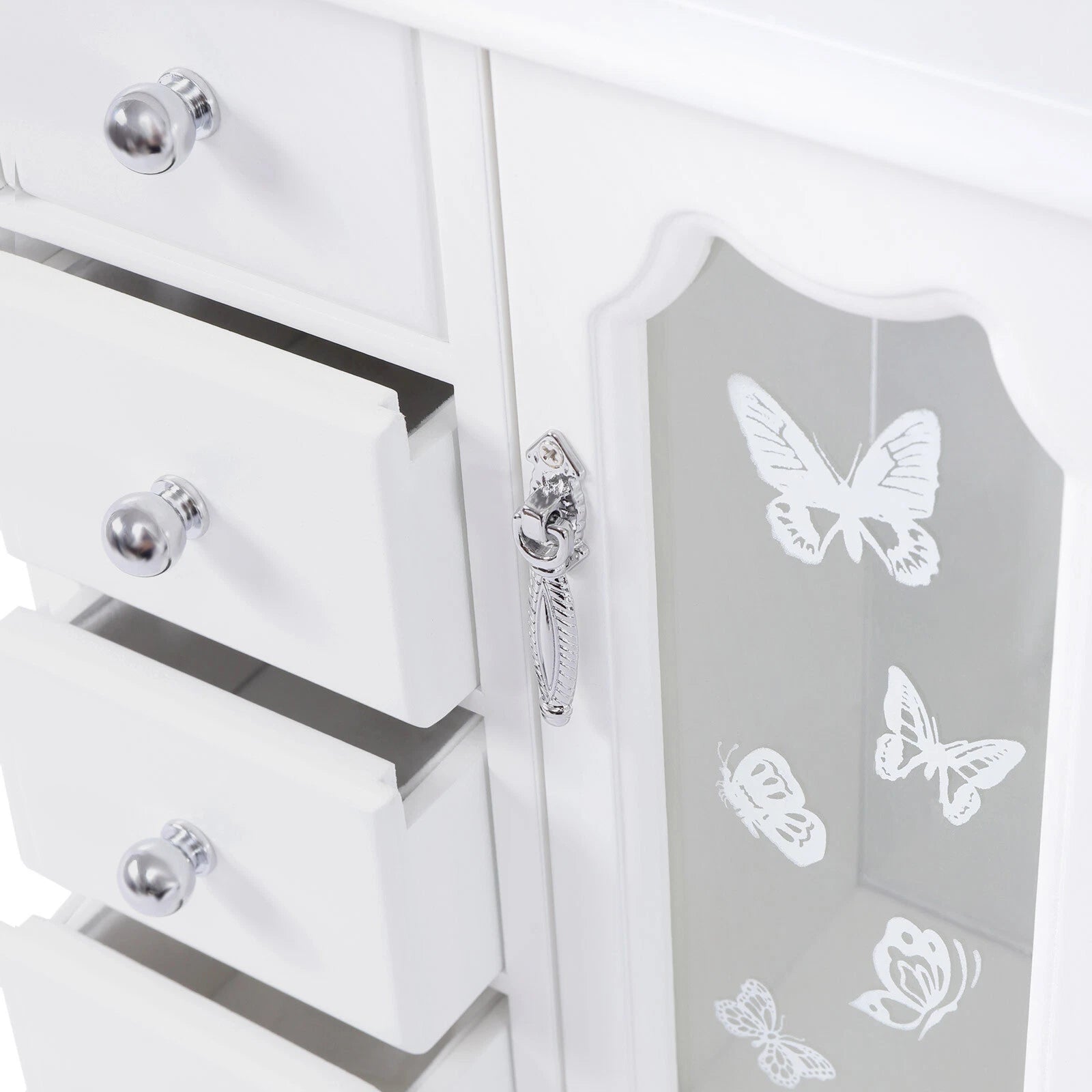 Elegant White Jewelry Box Organizer with 4 Drawers and Butterfly Design | eBay