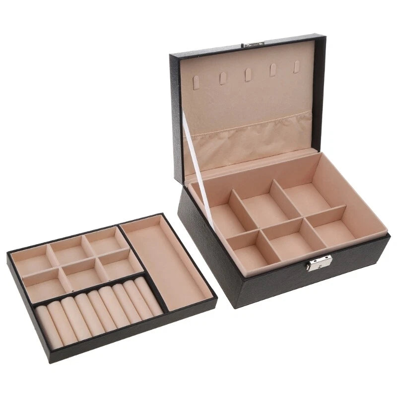 Large Capacity Jewelry Storage Box with Lid Leather Necklace Ring Earrings | eBay