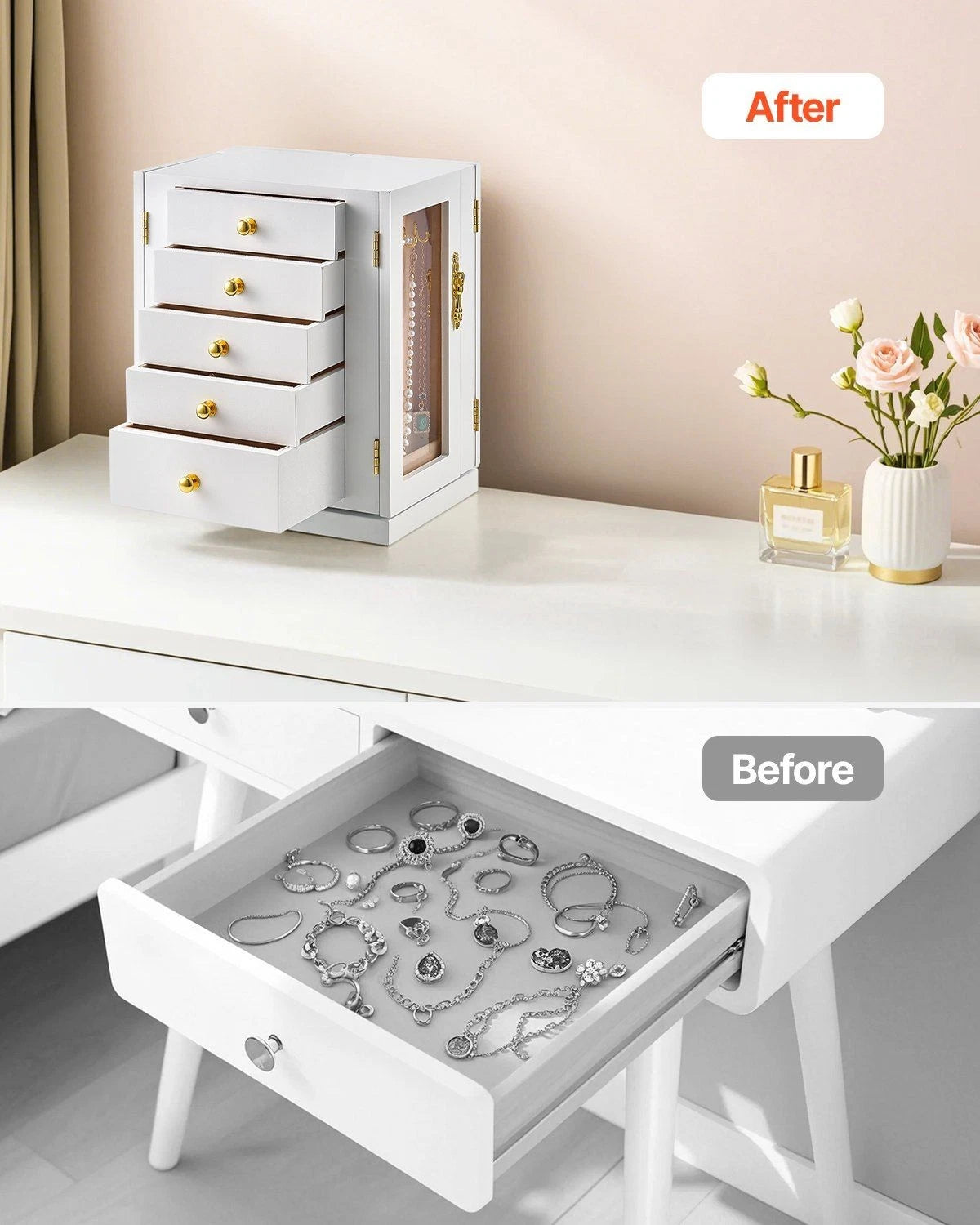 White 5-Drawer Jewelry Box - 360° Rotating Spacious Jewelry Organizer | eBay