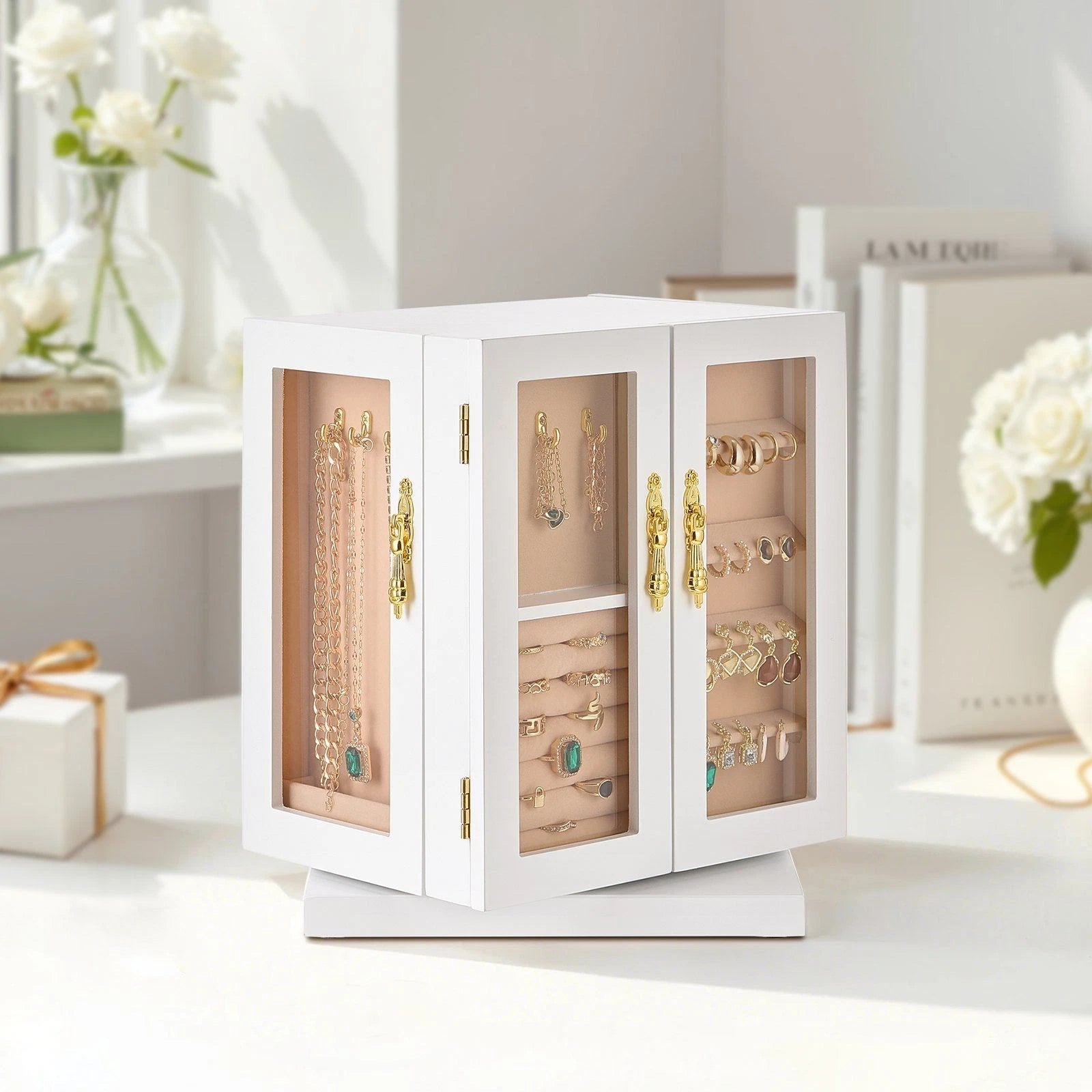 White 5-Drawer Jewelry Box - 360° Rotating Spacious Jewelry Organizer | eBay