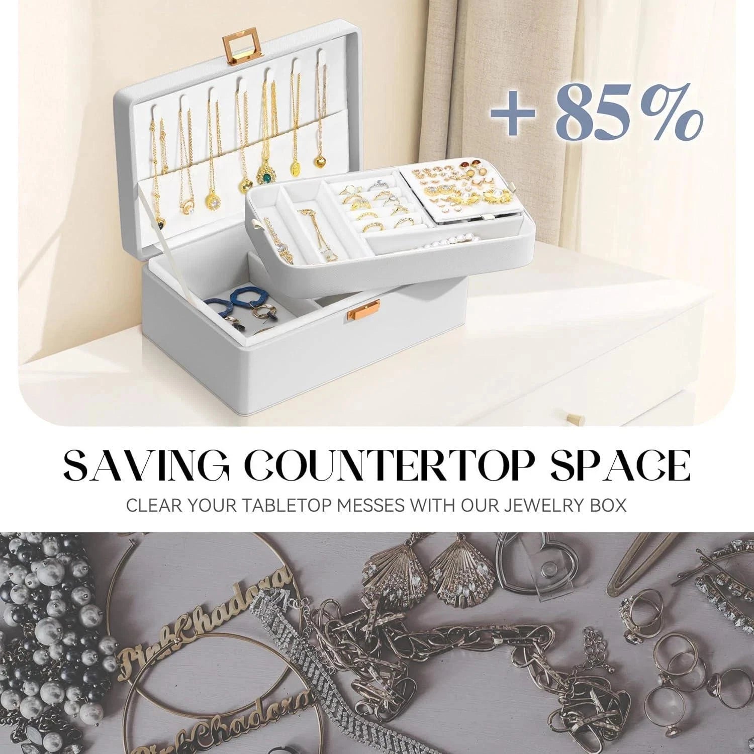 Jewelry Box W/ Tray, 2-Layer Organizer And Storage For Women, Mother, Girlfriend | eBay