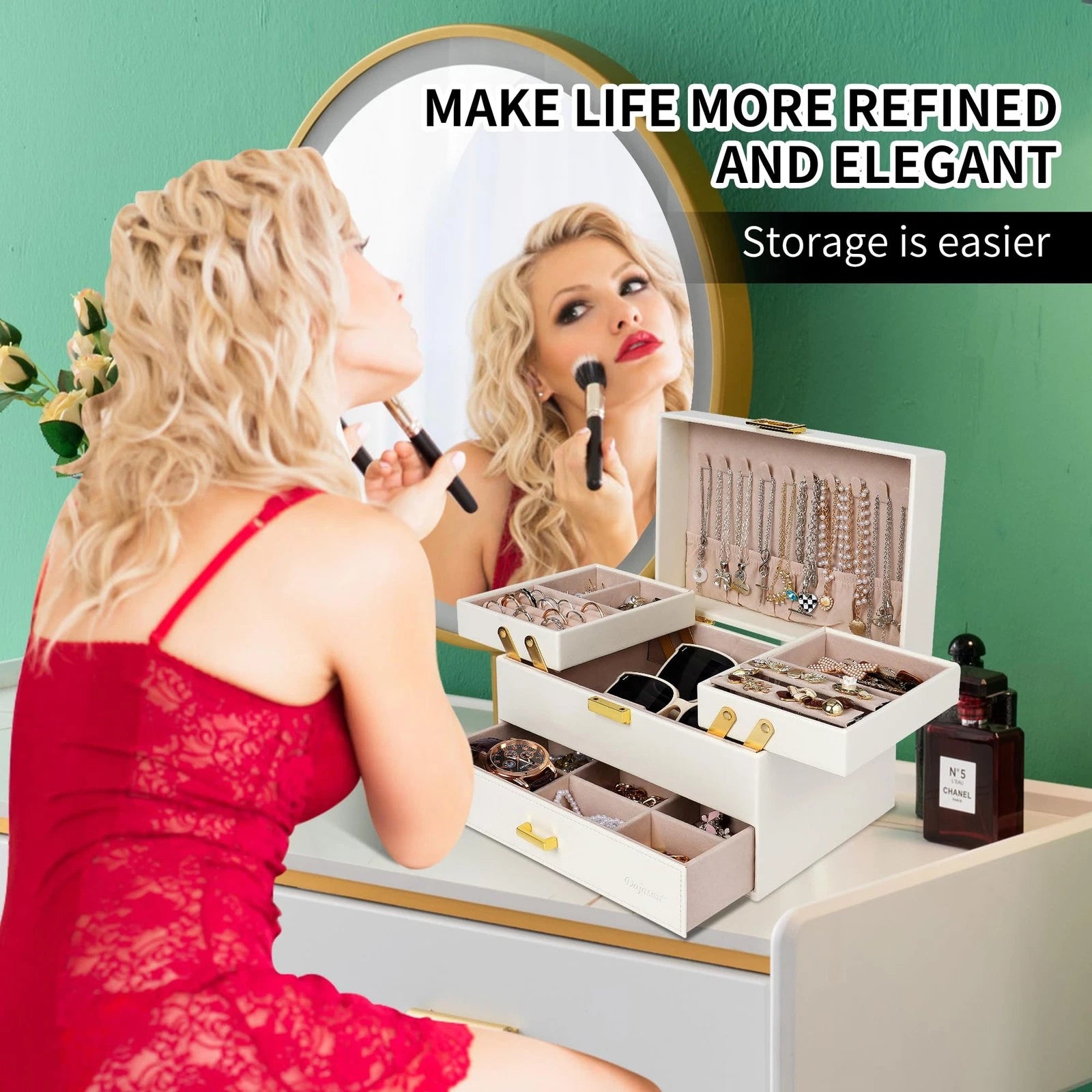 Jewelry Box for Women, 3 Layers Large Jewelry Organizer Box, Jewelry Storage ... | eBay