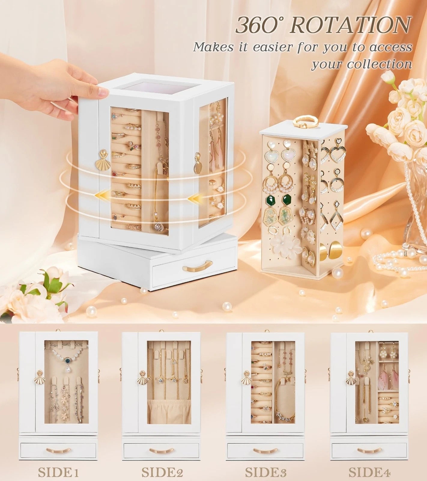 Jewelry Box large for Dresser: Women Necklace Ring Storage Organizer with Com... | eBay