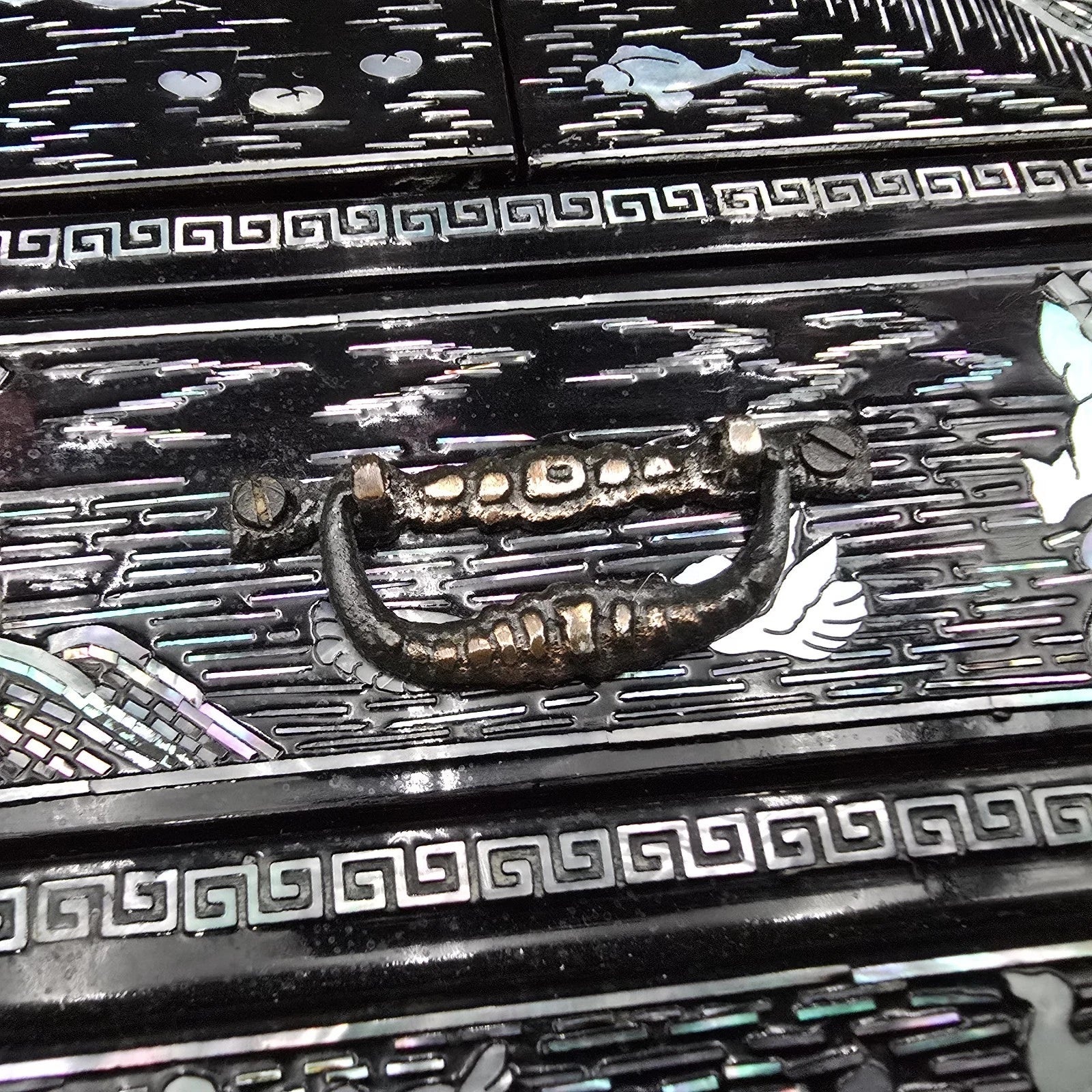 Vintage Korean Mother of Pearl Hand Inlaid Jewelry Cabinet Black Lacquered | eBay