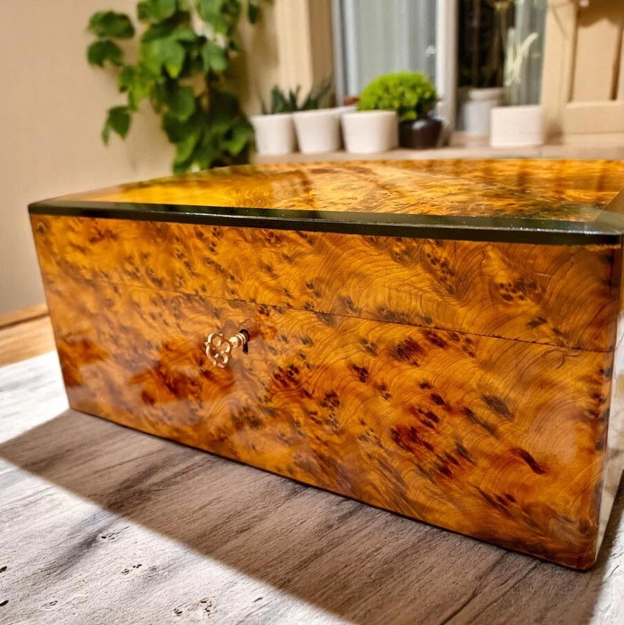 Lockable Jewelry Box Thuya Wooden Box Organizer With Key Keepsake Gift Box | eBay