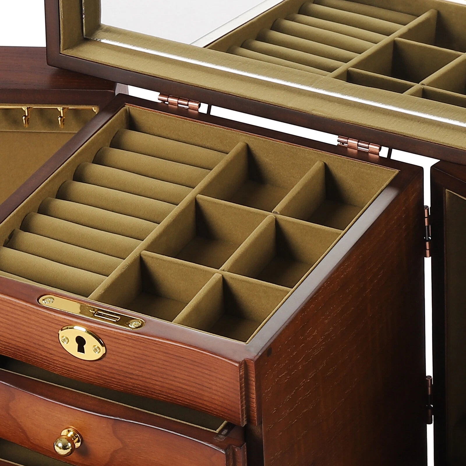 Elegant 5-Tier Wooden Jewelry Box with 4 Drawers and Mirror for Women | eBay