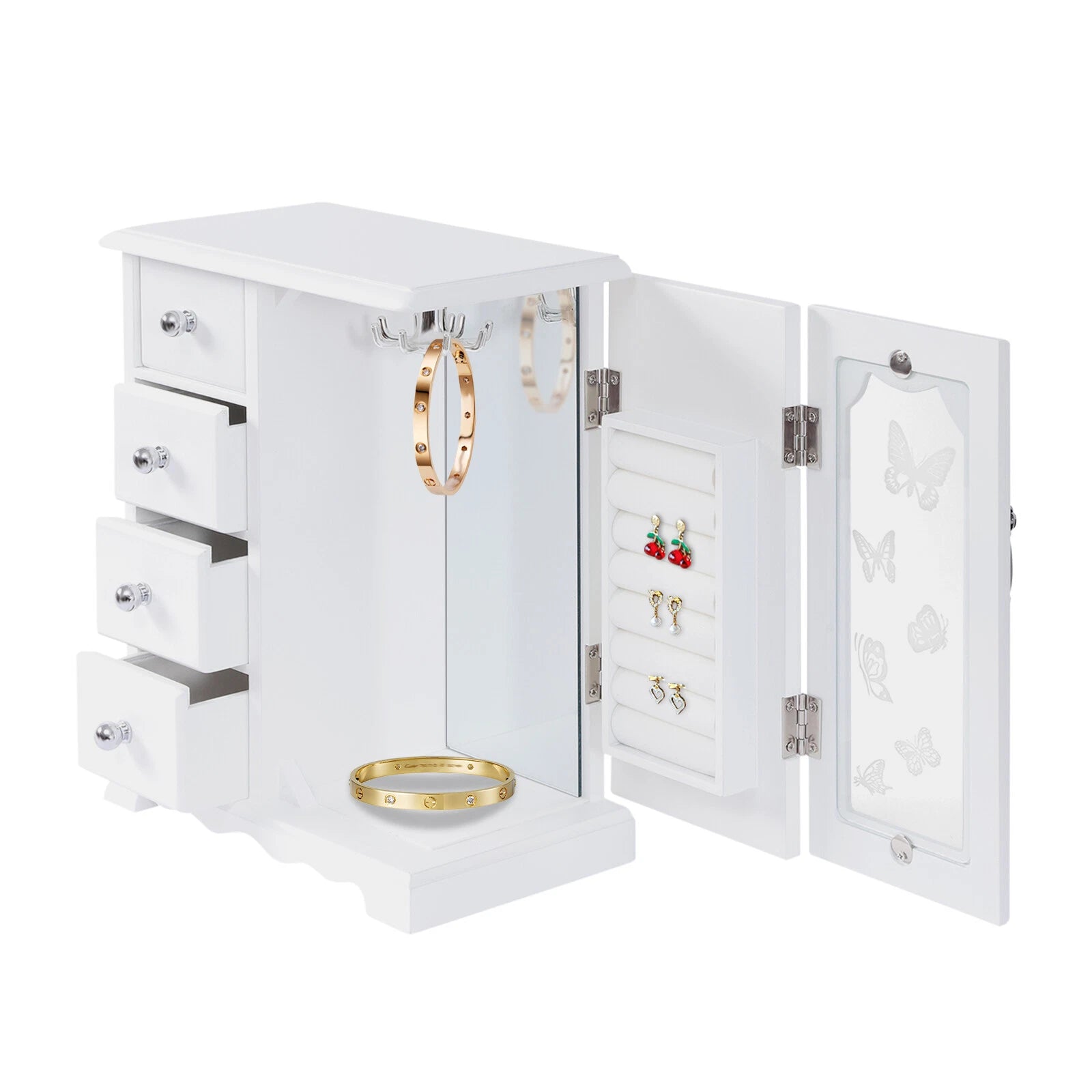 Jewelry Box for Women, White Jewelry Organizer Box with Mirror & 4 Drawers | eBay