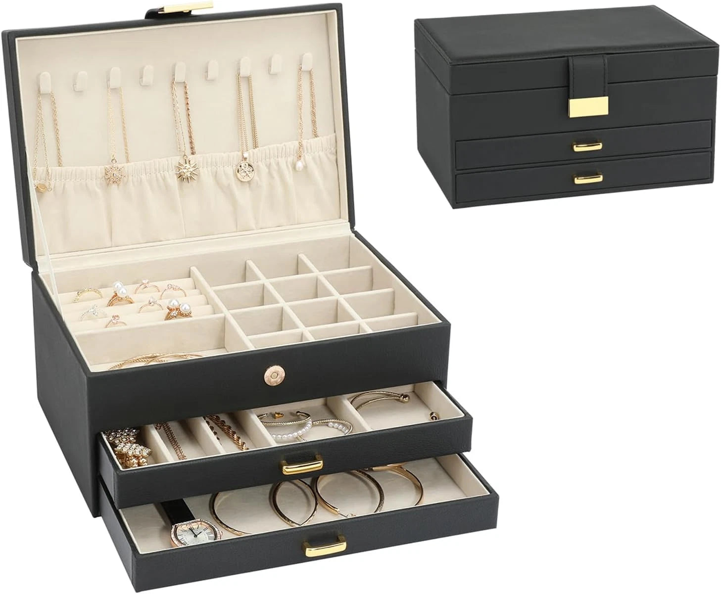 Jewelry Holder Organizer, Leather Jewelry Set Box with 2 Drawers, Jewelry Storag | eBay