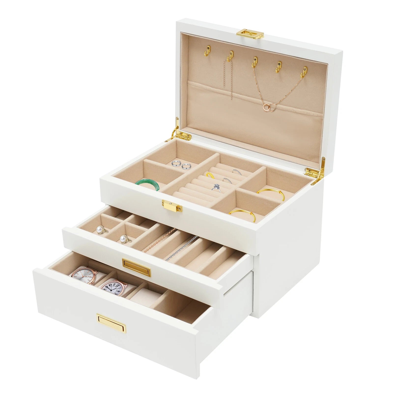 Modern 3-layer Wood White Jewelry Ornaments Organizer Box for Storage Rectangle | eBay
