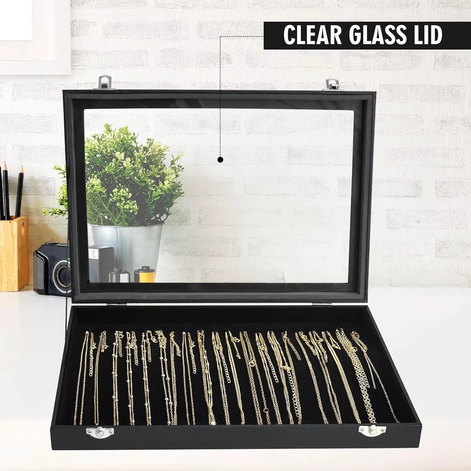 Dustproof Jewelry Display Box with 20 Hooks | Modern Velvet Organizer, Black | eBay