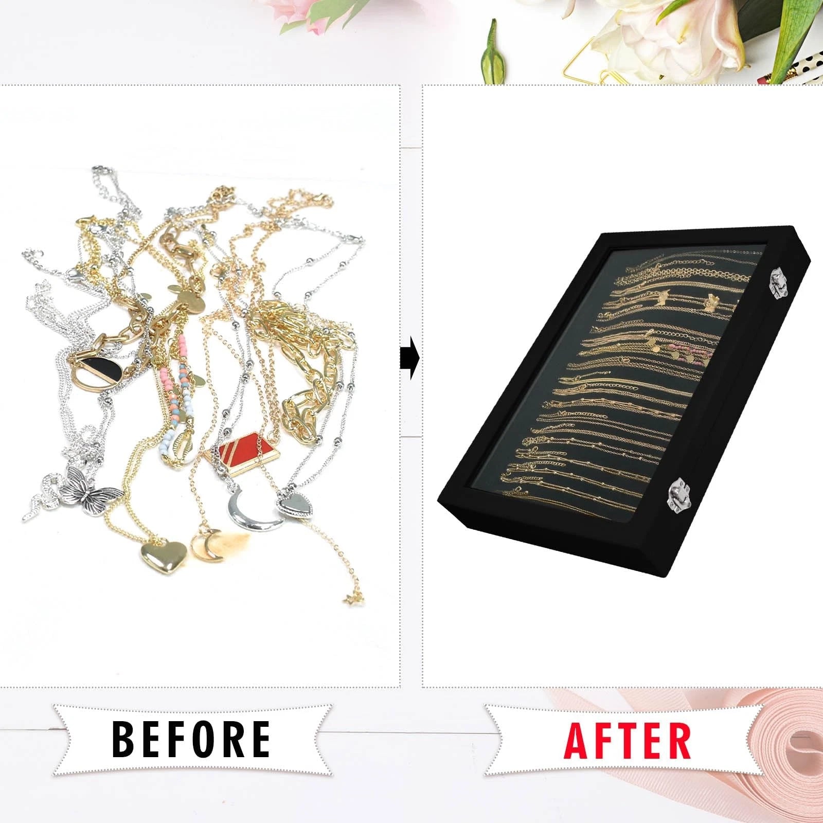 Necklace Organizer Box Premium 20 Hooks Velvet Necklace Display Jewelry Tray ... | eBay