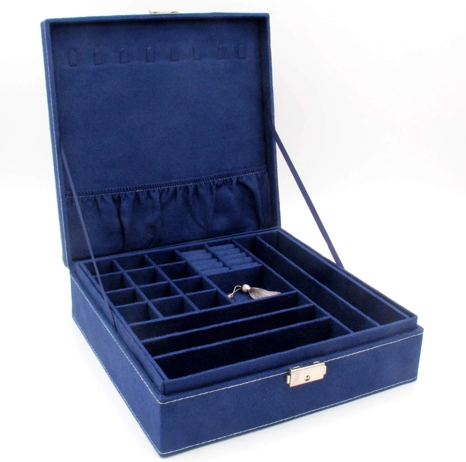 Elegant Two-Layer Jewelry Box Organizer in Deep Blue with Removable Compartments | eBay