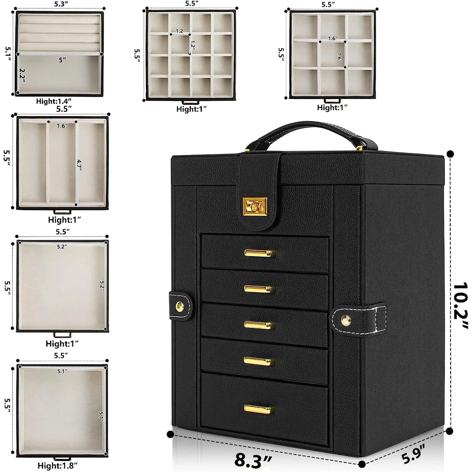 Jewelry Box Organizer Functional Leather Jewelry Storage Case for Women Girls... | eBay