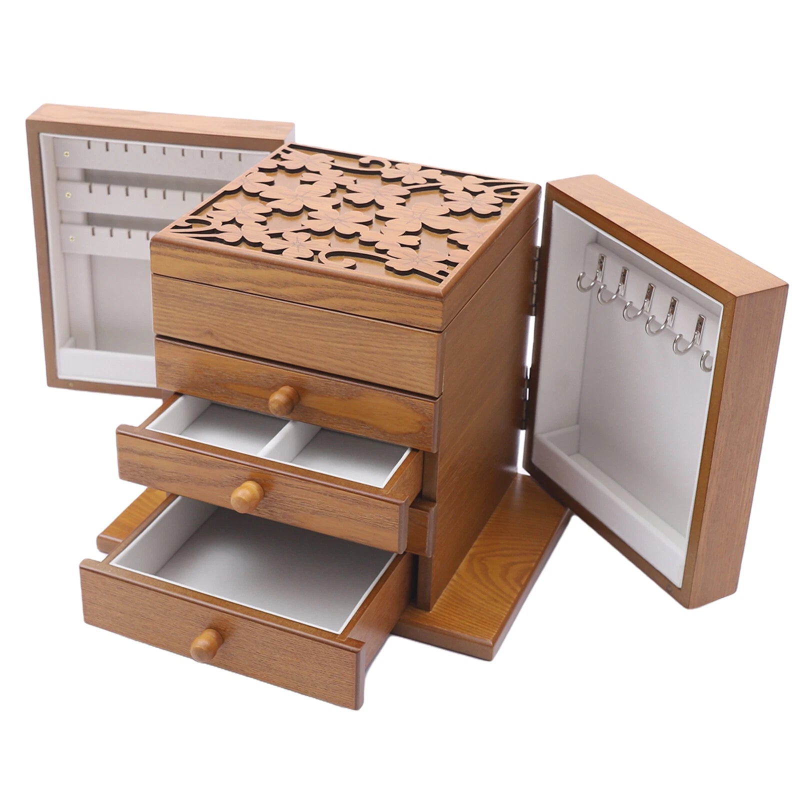 5 Layers Wooden Storage Cage Jewelry Box Organizer Women Girls Gift w/ Drawers | eBay