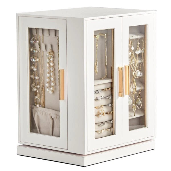 360° Rotating Jewelry Box with 5 Drawers, White Cabinet & Pink Velvet Storage | eBay