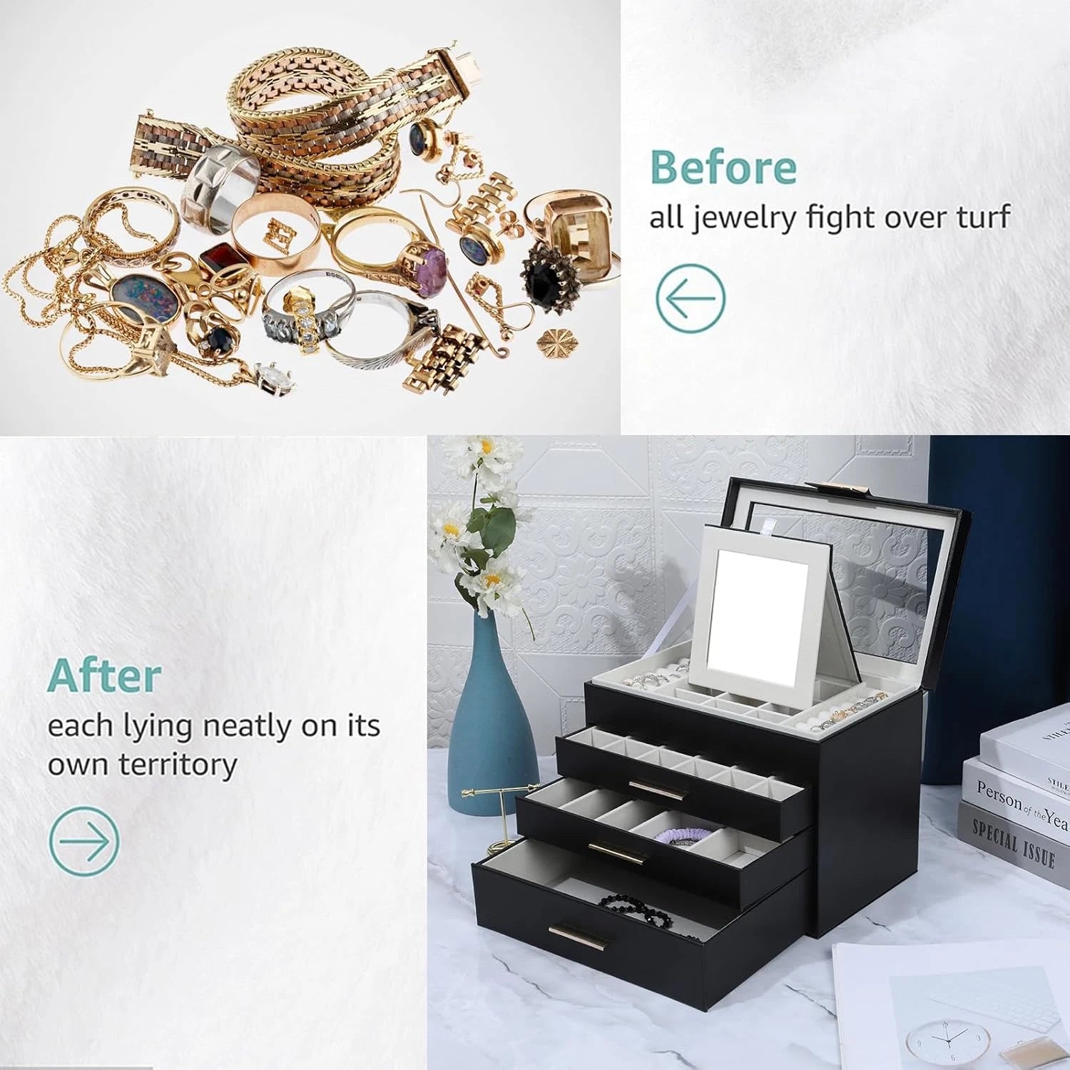 Jewelry Boxes for Women, White and Black 4 Layer Large Jewelry Box for Necklace, | eBay